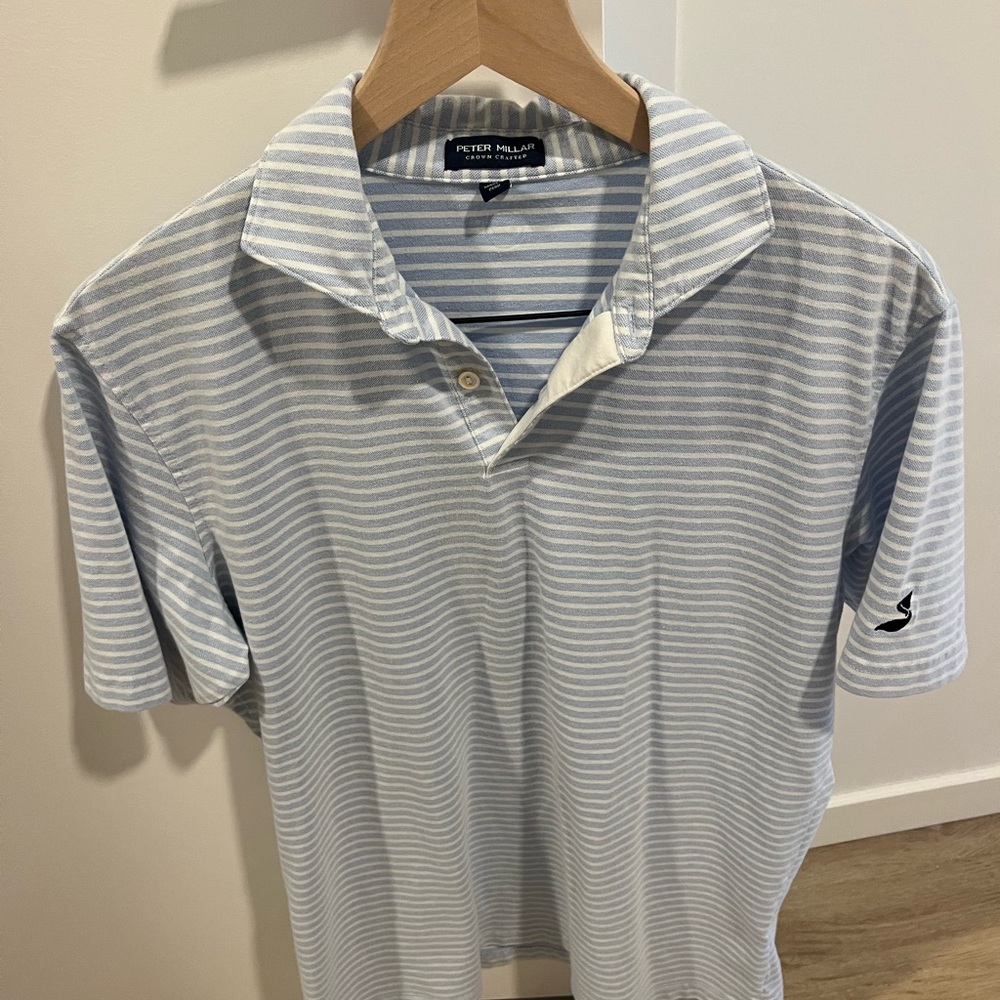 Peter Millar Blue and White Striped Polo Shirt